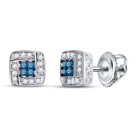 Exquisite Blue Diamond Square Earrings in 10kt White Gold - Splendid Jewellery