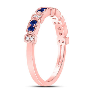 Exquisite Blue Sapphire and Diamond Stackable Band - 10kt Rose Gold Women's Ring - Splendid Jewellery