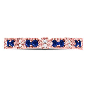 Exquisite Blue Sapphire and Diamond Stackable Band - 10kt Rose Gold Women's Ring - Splendid Jewellery