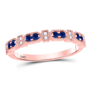 Exquisite Blue Sapphire and Diamond Stackable Band - 10kt Rose Gold Women's Ring - Splendid Jewellery