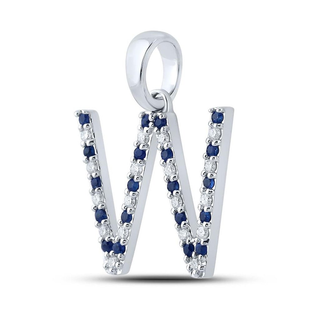 Exquisite Blue Sapphire & Diamond Initial Pendant in 10kt White Gold - Splendid Jewellery