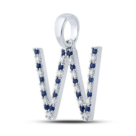 Exquisite Blue Sapphire & Diamond Initial Pendant in 10kt White Gold - Splendid Jewellery
