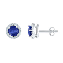 Load image into Gallery viewer, Exquisite Blue Sapphire Diamond Stud Earrings in 10kt White Gold  Side View from Splendid Jewellery