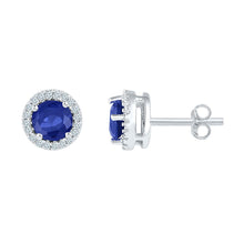 Load image into Gallery viewer, Exquisite Blue Sapphire Diamond Stud Earrings in 10kt White Gold  Top View from Splendid Jewellery