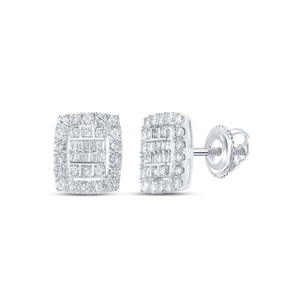 Exquisite Brilliance: 10kt White Gold Baguette Diamond Rectangle Cluster Earrings - Splendid Jewellery