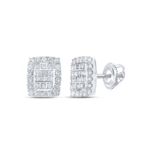 Load image into Gallery viewer, Exquisite Brilliance: 10kt White Gold Baguette Diamond Rectangle Cluster Earrings - Splendid Jewellery