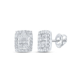 Exquisite Brilliance: 10kt White Gold Baguette Diamond Rectangle Cluster Earrings - Splendid Jewellery