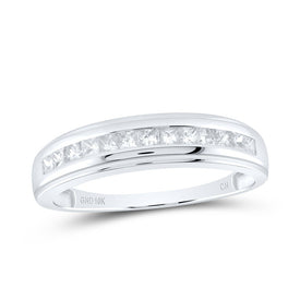 Exquisite Brilliance: 10kt White Gold Mens Princess Diamond Single Row Wedding Band Ring - Splendid Jewellery
