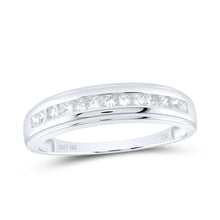 Load image into Gallery viewer, Exquisite Brilliance: 10kt White Gold Mens Princess Diamond Single Row Wedding Band Ring Top View from Splendid Jewellery