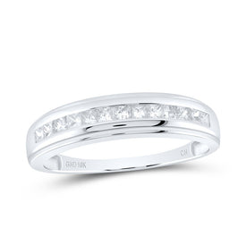 Exquisite Brilliance: 10kt White Gold Mens Princess Diamond Single Row Wedding Band Ring Top View from Splendid Jewellery