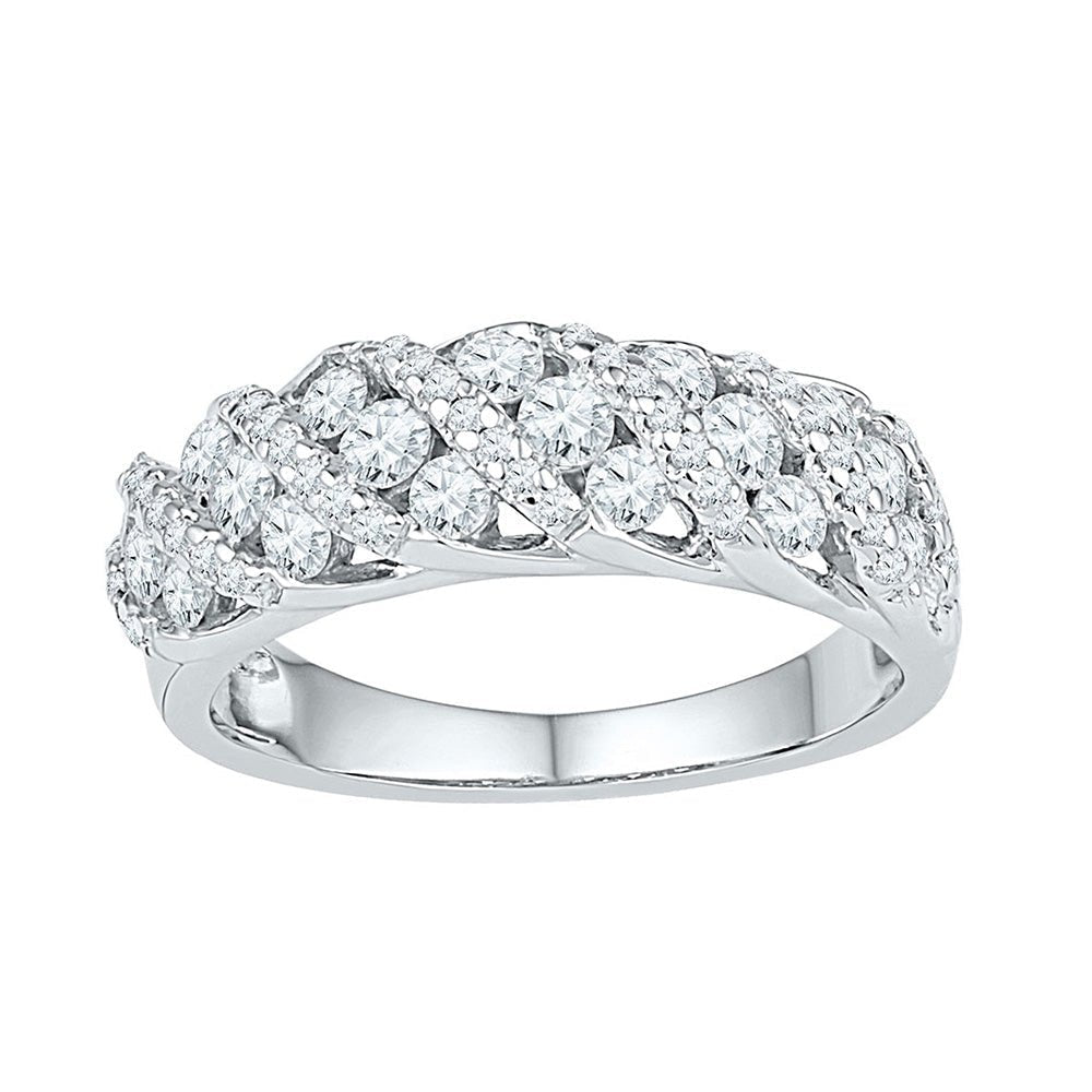 Exquisite Brilliance | 10kt White Gold Womens Round Diamond Alternating Stripe Band Ring 1 Cttw - Splendid Jewellery