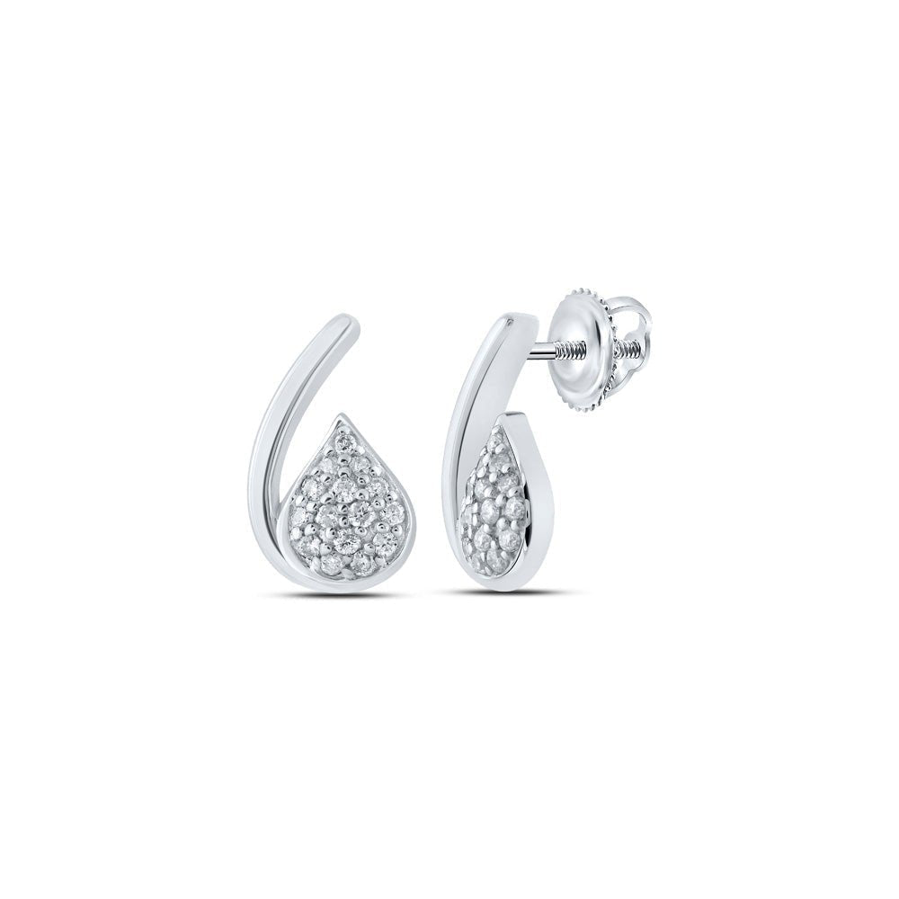 Exquisite Brilliance: 10kt White Gold Womens Round Diamond Cluster Earrings - Splendid Jewellery