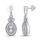 Exquisite Brilliance: 10kt White Gold Womens Round Diamond Oval Dangle Earrings - Splendid Jewellery