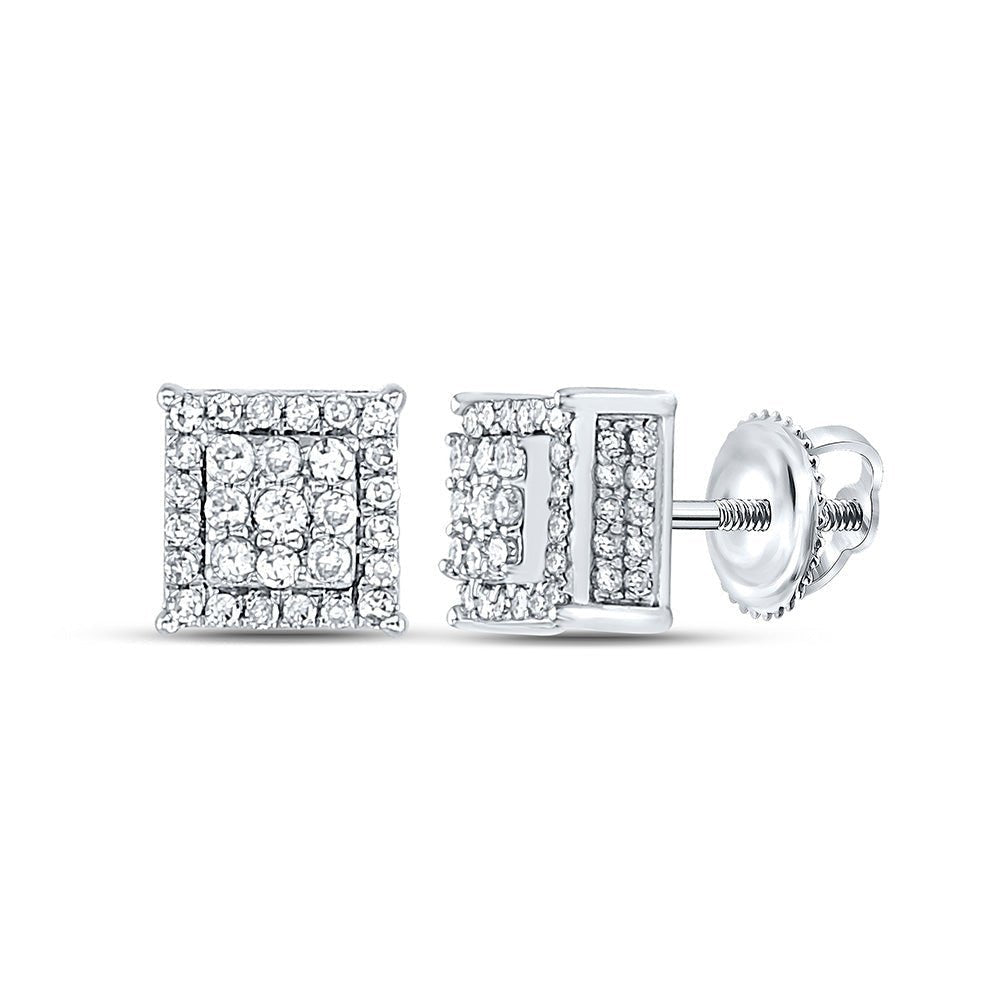 Exquisite Brilliance: 10kt White Gold Womens Round Diamond Square Earrings - Splendid Jewellery