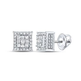 Exquisite Brilliance: 10kt White Gold Womens Round Diamond Square Earrings - Splendid Jewellery