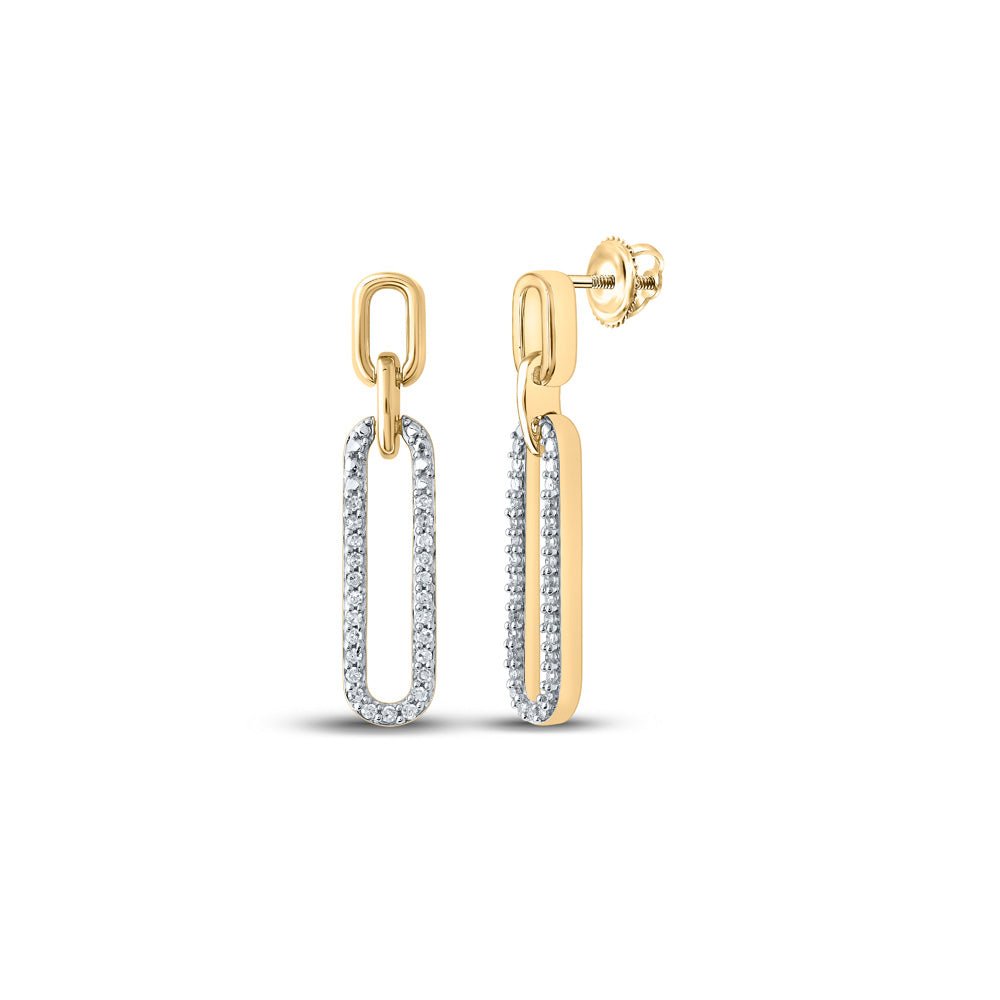 Exquisite Brilliance: 10kt Yellow Gold Womens Round Diamond Oblong Dangle Earrings 1/5 Cttw - Splendid Jewellery