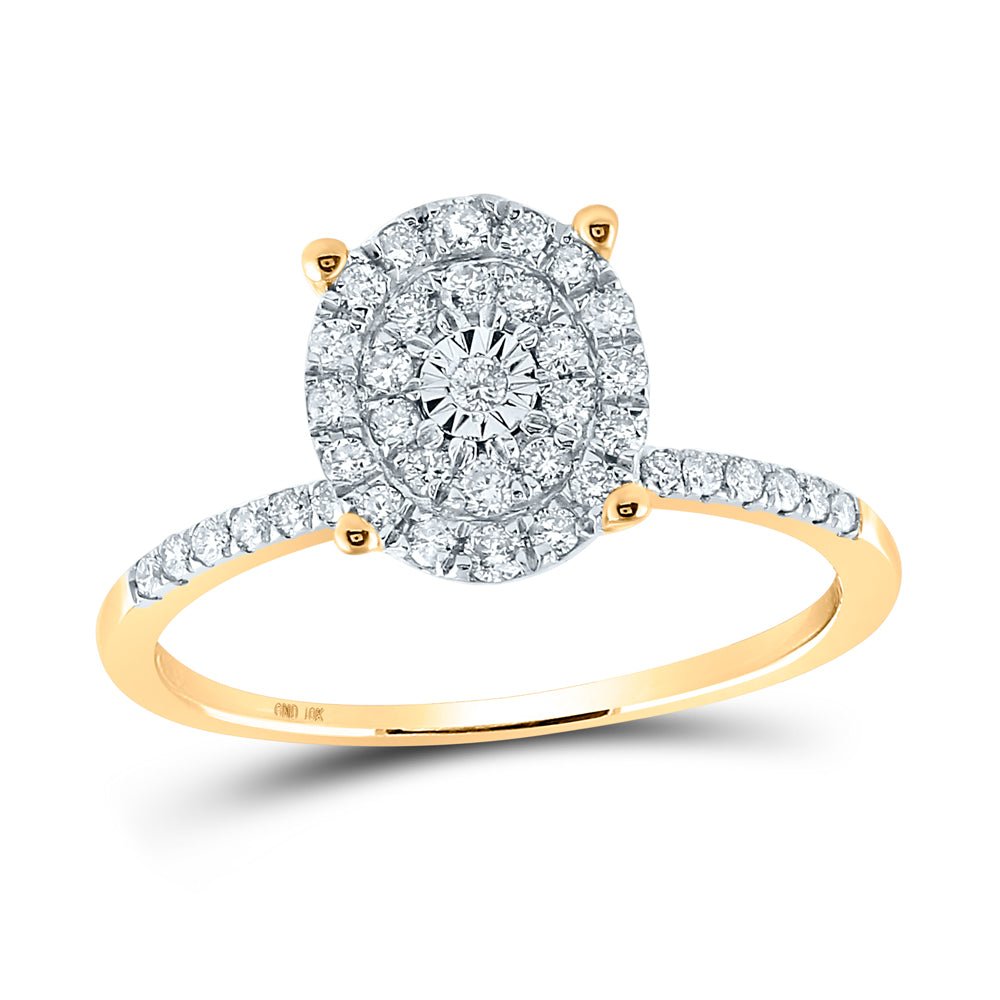 Exquisite Brilliance: 10kt Yellow Gold Womens Round Diamond Oval Cluster Ring 1/3 Cttw - Splendid Jewellery