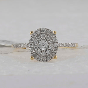 Exquisite Brilliance: 10kt Yellow Gold Womens Round Diamond Oval Cluster Ring 1/3 Cttw - Splendid Jewellery