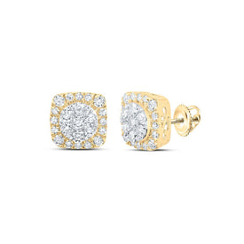 Exquisite Brilliance: 10kt Yellow Gold Womens Round Diamond Square Cluster Earrings 5/8 Cttw - Splendid Jewellery
