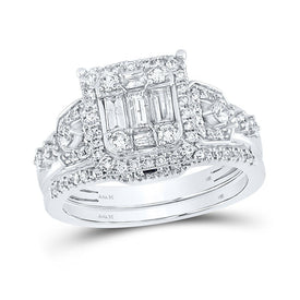 Exquisite Brilliance: 14kt White Gold Baguette Diamond Bridal Wedding Ring Band Set 7/8 Cttw - Splendid Jewellery