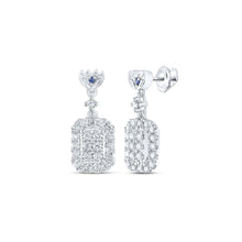 Load image into Gallery viewer, Exquisite Brilliance: 14kt White Gold Diamond and Sapphire Rectangle Dangle Earrings - Splendid Jewellery