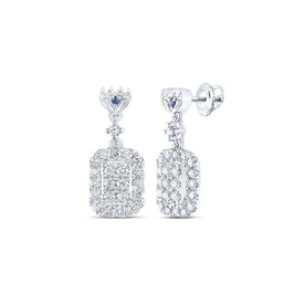 Exquisite Brilliance: 14kt White Gold Diamond and Sapphire Rectangle Dangle Earrings - Splendid Jewellery