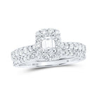 Exquisite Brilliance: 14kt White Gold Emerald Diamond Halo Bridal Wedding Ring Band Set 1 Cttw - Splendid Jewellery