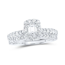 Load image into Gallery viewer, Exquisite Brilliance: 14kt White Gold Emerald Diamond Halo Bridal Wedding Ring Band Set 1 Cttw - Splendid Jewellery