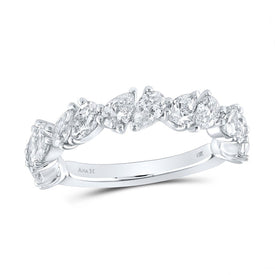 Exquisite Brilliance | 14kt White Gold Womens Pear Diamond Alternating Band Ring 1 - 7/8 Cttw - Splendid Jewellery
