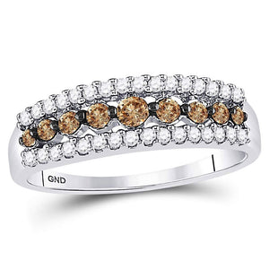 Exquisite Brilliance | 14kt White Gold Womens Round Brown Diamond Band Ring 1/2 Cttw - Splendid Jewellery