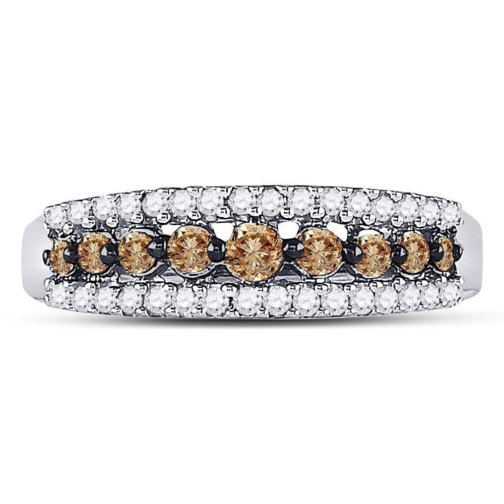 Exquisite Brilliance | 14kt White Gold Womens Round Brown Diamond Band Ring 1/2 Cttw - Splendid Jewellery