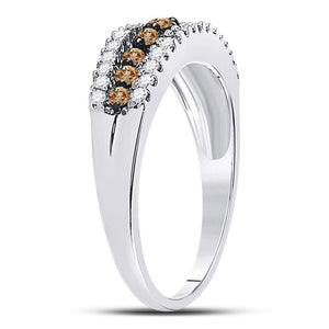 Exquisite Brilliance | 14kt White Gold Womens Round Brown Diamond Band Ring 1/2 Cttw - Splendid Jewellery