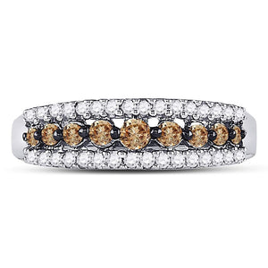 Exquisite Brilliance | 14kt White Gold Womens Round Brown Diamond Band Ring 1/2 Cttw - Splendid Jewellery