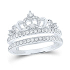 Exquisite Brilliance: 14kt White Gold Womens Round Diamond Crown Wrap Enhancer Wedding Band 1/2 Cttw - Top View
