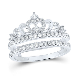 Exquisite Brilliance: 14kt White Gold Womens Round Diamond Crown Wrap Enhancer Wedding Band 1/2 Cttw - Top View