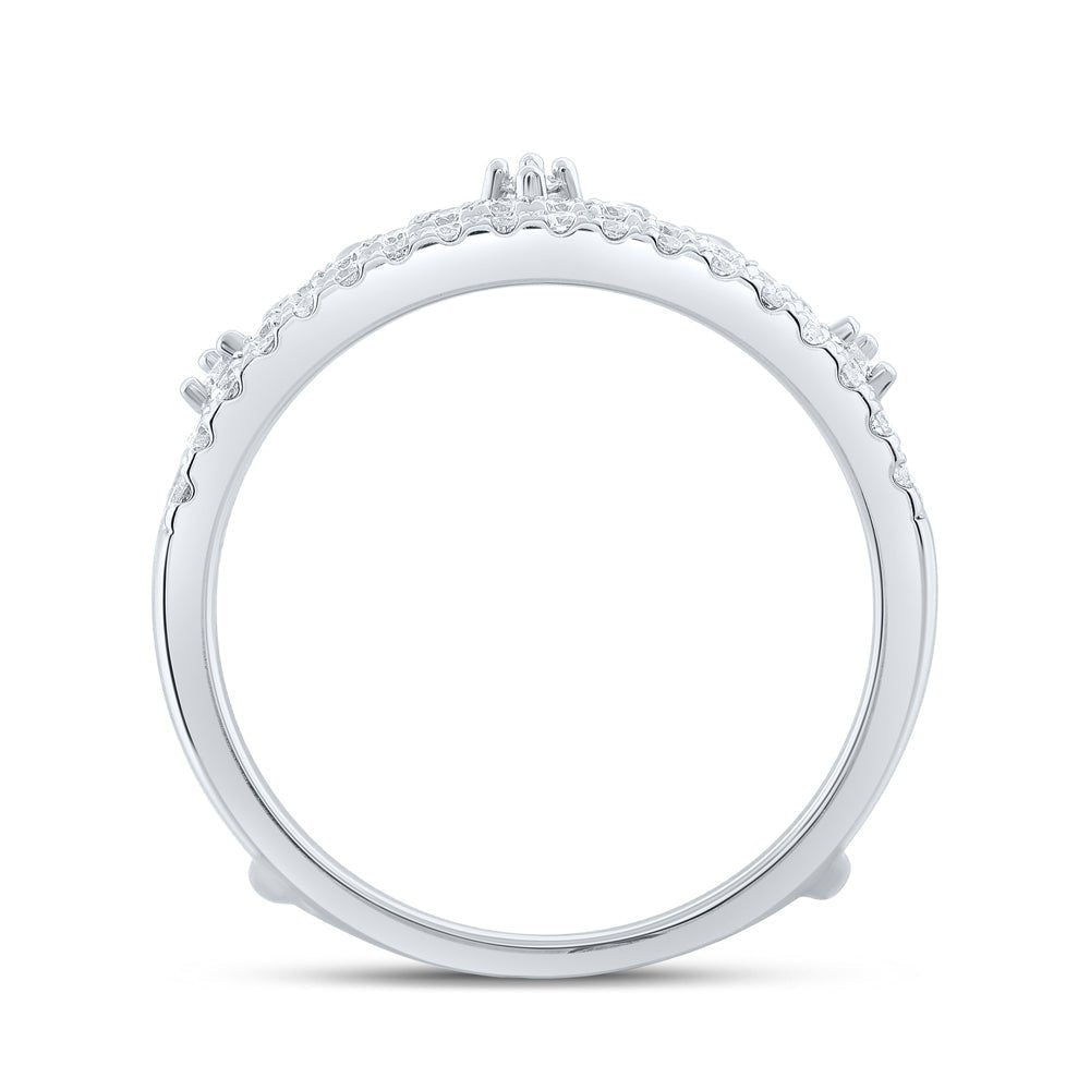 Exquisite Brilliance: 14kt White Gold Womens Round Diamond Crown Wrap Enhancer Wedding Band 1/2 Cttw - Splendid Jewellery