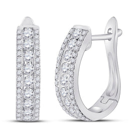 Exquisite Brilliance: 14kt White Gold Womens Round Diamond Hoop Earrings - Splendid Jewellery