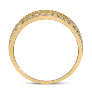 Exquisite Brilliance: 14kt Yellow Gold Mens Diamond Wedding Braid Inlay Band Ring - Splendid Jewellery