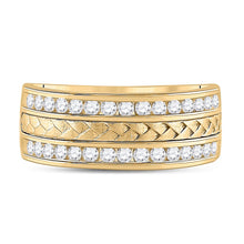 Load image into Gallery viewer, Exquisite Brilliance: 14kt Yellow Gold Mens Diamond Wedding Braid Inlay Band Ring - Front View