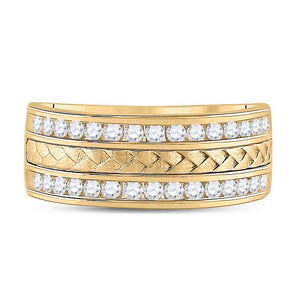 Exquisite Brilliance: 14kt Yellow Gold Mens Diamond Wedding Braid Inlay Band Ring - Splendid Jewellery