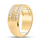 Exquisite Brilliance: 14kt Yellow Gold Mens Diamond Wedding Braid Inlay Band Ring - Side View