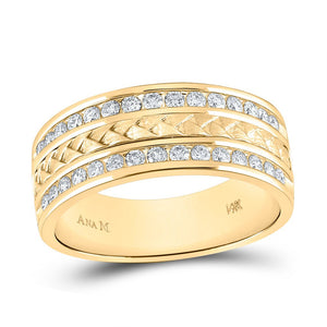 Exquisite Brilliance: 14kt Yellow Gold Mens Diamond Wedding Braid Inlay Band Ring - Splendid Jewellery