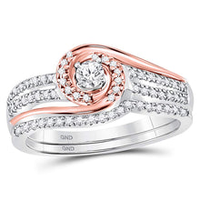 Load image into Gallery viewer, Exquisite Elegance: 10kt Two-tone Gold Diamond Bridal Wedding Ring Band Set - Alternate view 2 from Splendid Jewellery