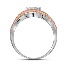 Load image into Gallery viewer, Exquisite Elegance | 10kt Two-tone Gold Womens Round Diamond Rope Rose-tone Band Ring 1/5 Cttw Side View from Splendid Jewellery