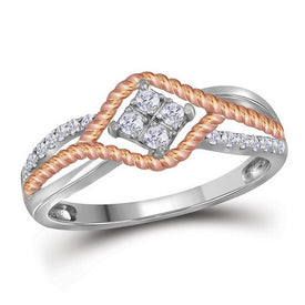 Exquisite Elegance | 10kt Two-tone Gold Womens Round Diamond Rope Rose-tone Band Ring 1/5 Cttw Top View from Splendid Jewellery