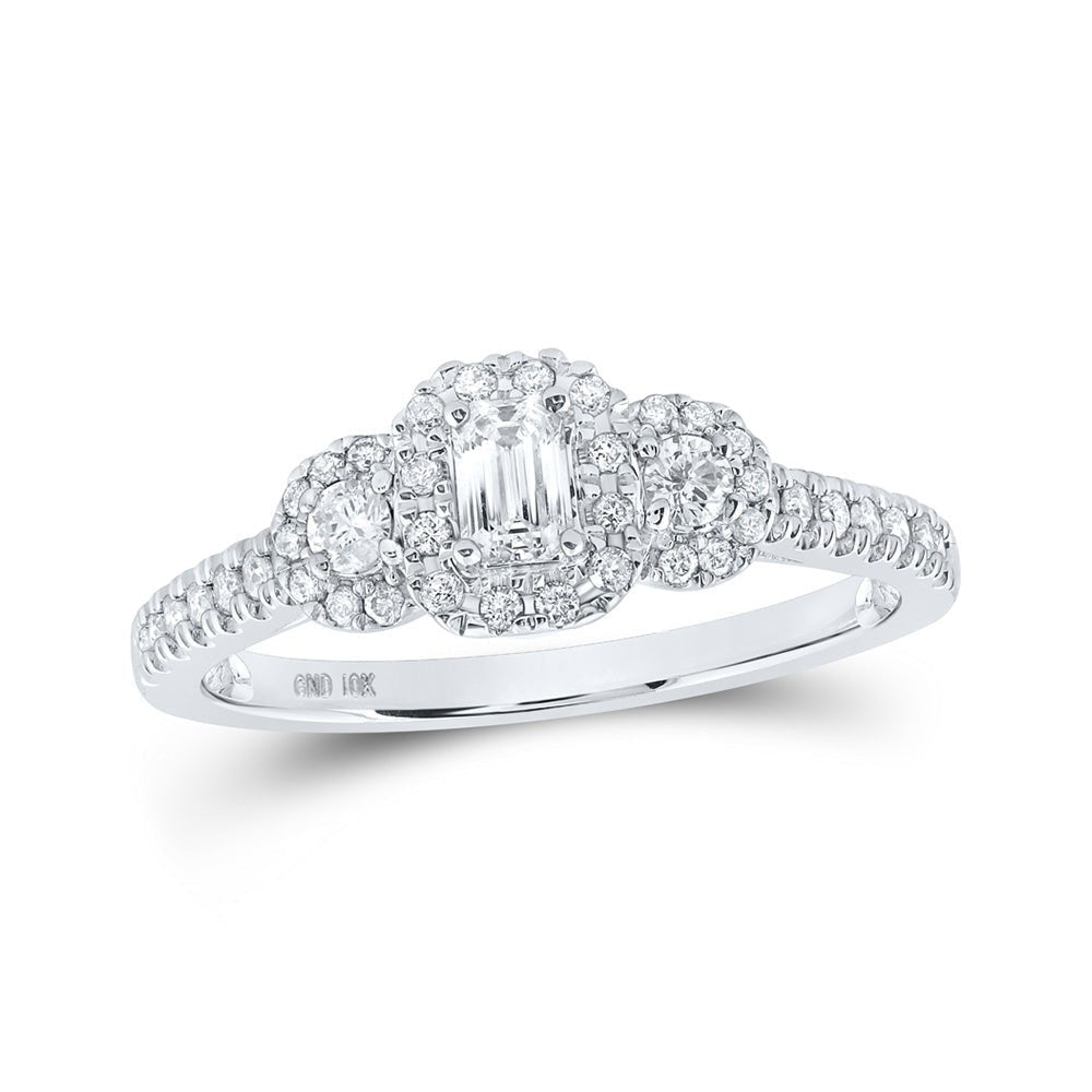 Exquisite Elegance: 10kt White Gold Emerald Diamond 3 - stone Bridal Wedding Engagement Ring 1/2 Cttw - Splendid Jewellery