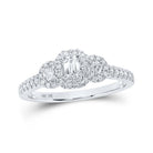 Exquisite Elegance: 10kt White Gold Emerald Diamond 3 - stone Bridal Wedding Engagement Ring 1/2 Cttw - Splendid Jewellery