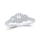 Exquisite Elegance: 10kt White Gold Emerald Diamond 3 - stone Bridal Wedding Engagement Ring 1/2 Cttw - Splendid Jewellery