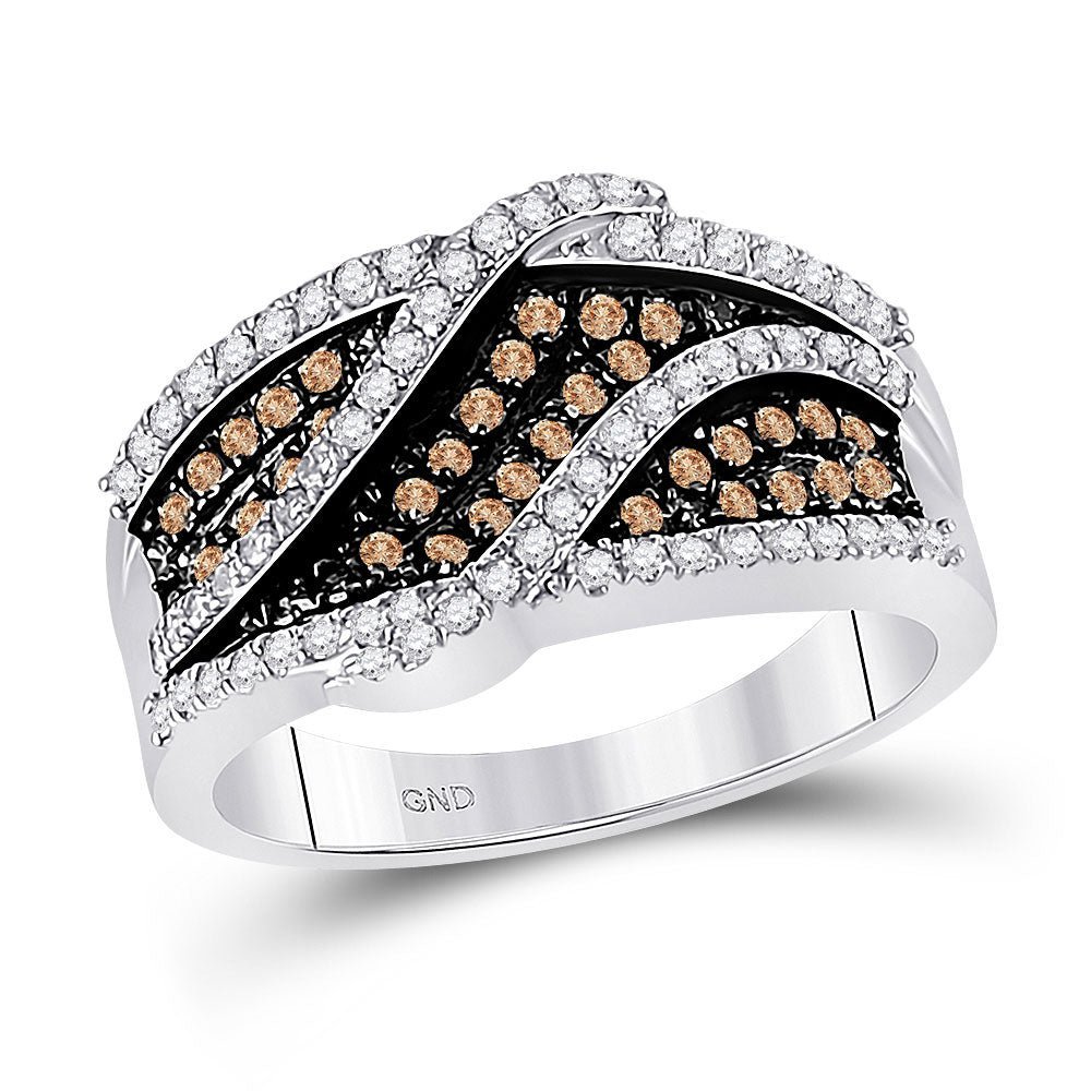 Exquisite Elegance: 10kt White Gold Womens Round Brown Diamond Fashion Ring 3/4 Cttw - Splendid Jewellery