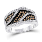 Exquisite Elegance: 10kt White Gold Womens Round Brown Diamond Fashion Ring 3/4 Cttw - Splendid Jewellery